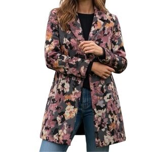 Chico's NWT Ikat Floral Jacquard Topper Coat Jacket Size 2